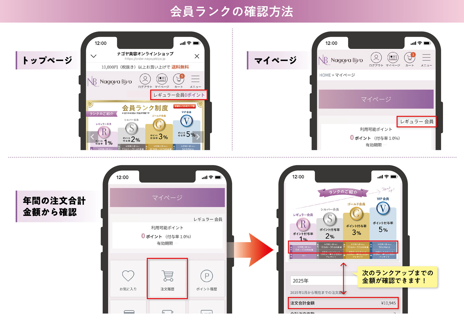 会員ランク確認方法